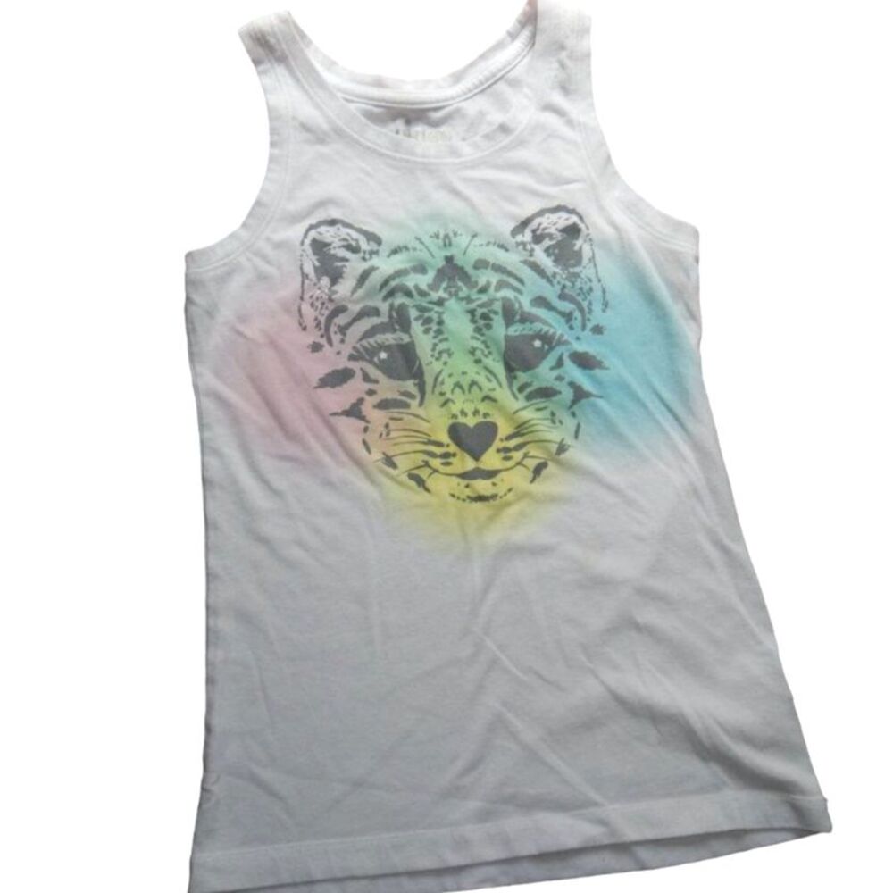 Circo girls medium 7/8 white tank top pastel kitten graphic t‑shirt